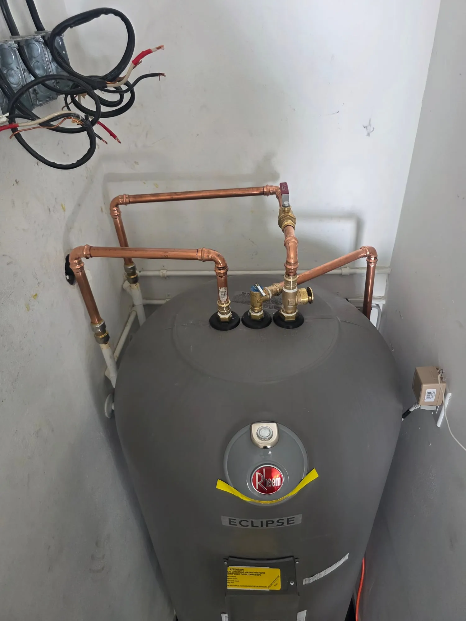 Electric water heater in a closet with new copper supply lines
